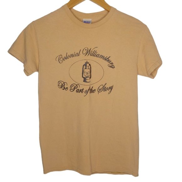 Vintage Colonial Williamsburg Men's Small T Shirt Be Part Of The Story Tan Retro - Picture 1 of 6